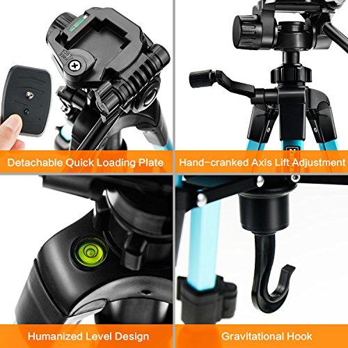 Ideashop Portable Aluminum Camera Tripod Lightweight Compact Travel Cellphone Mount Stand Adjustable Camera Stand Holder with Pan Head Panoramic Quick Release Plate Carry Case for DSLR Camera Gopro