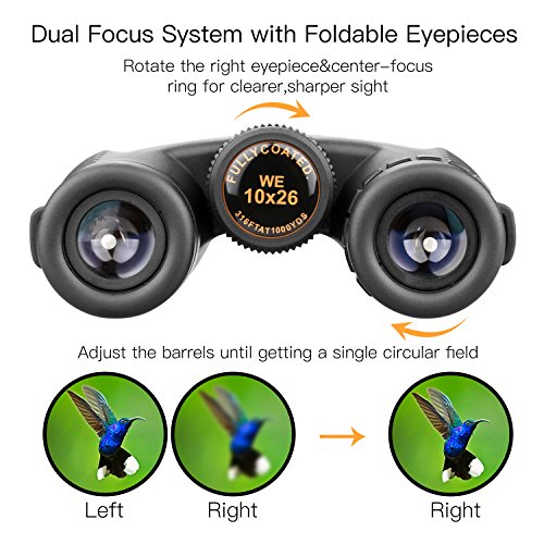 Binoculars Compact Lightweight Mini for Adults Kids 10x26 Folding Binoculars Telescope Waterproof Fogproof for Bird Watching Hunting Camping Hiking Travel Sports Concerts with Strap and Carry Case
