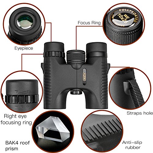 Binoculars Compact Lightweight Mini for Adults Kids 10x26 Folding Binoculars Telescope Waterproof Fogproof for Bird Watching Hunting Camping Hiking Travel Sports Concerts with Strap and Carry Case