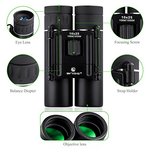 BNISE Mini Binoculars Compact Design, 10x25 Clear Optical Lens, Ultra-Vision, Easy to Carry and Suitable for Travel, Concert, Children, and Bird Watching, Pocket Size