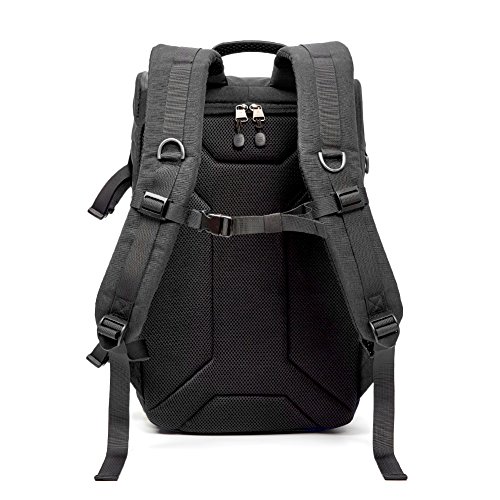 Evecase Shell DSLR Camera / 15.6-inch Laptop Water Resistant Backpack Travel Daypack w/ Rain Cover and Inner Bag for Nikon Canon Fujifilm Sony Digital SLR, Mirrorless Camera and More – Black