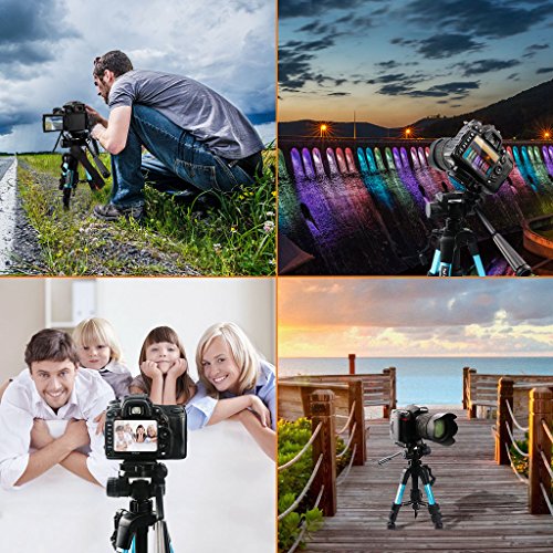 Ideashop Portable Aluminum Camera Tripod Lightweight Compact Travel Cellphone Mount Stand Adjustable Camera Stand Holder with Pan Head Panoramic Quick Release Plate Carry Case for DSLR Camera Gopro