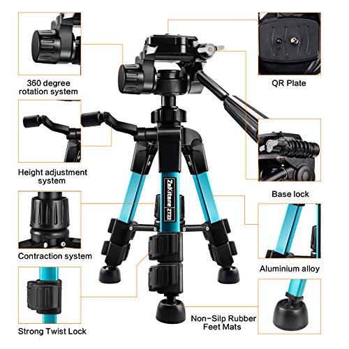 Ideashop Portable Aluminum Camera Tripod Lightweight Compact Travel Cellphone Mount Stand Adjustable Camera Stand Holder with Pan Head Panoramic Quick Release Plate Carry Case for DSLR Camera Gopro