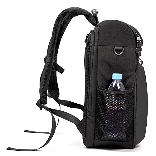Evecase Shell DSLR Camera / 15.6-inch Laptop Water Resistant Backpack Travel Daypack w/ Rain Cover and Inner Bag for Nikon Canon Fujifilm Sony Digital SLR, Mirrorless Camera and More – Black