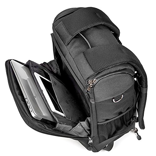 Evecase Shell DSLR Camera / 15.6-inch Laptop Water Resistant Backpack Travel Daypack w/ Rain Cover and Inner Bag for Nikon Canon Fujifilm Sony Digital SLR, Mirrorless Camera and More – Black